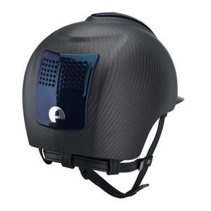 CASCO IN CARBONIO E-LIGHT NERO OPACO CON VISIERA BLU METALLIZZATO E 2 TASSELLI BLU METALIZZATO