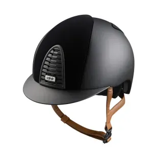 Casco de equitación Cromo 2.0 / Negro mate / Terciopelo negro / Barboquejo beige